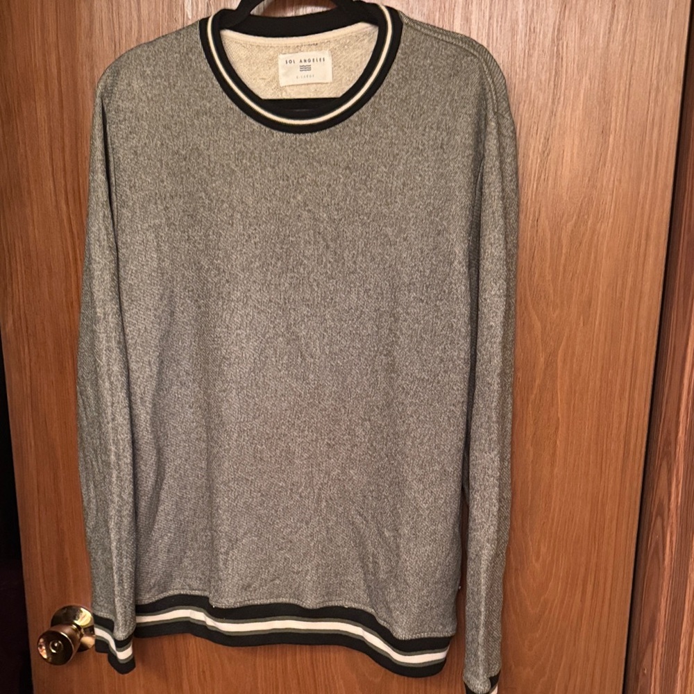 Sol Angeles Heather Gray Crewneck Sweater with Black Accents